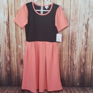 Peach and Black color block Lularoe Amelia Dress